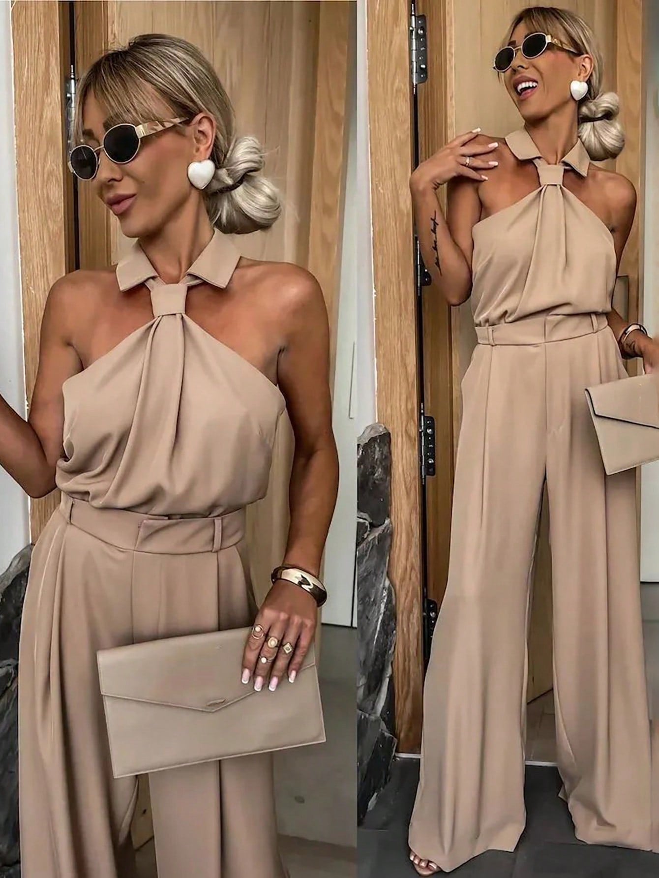 Ruffle Collar Wide Leg Set